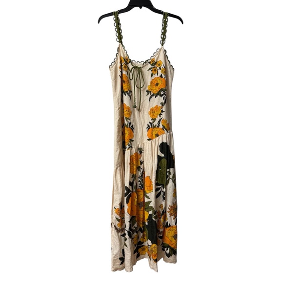 Farm Rio Anthropologie Cream Maxi Dress with Yellow Floral Print - Picture 4 of 13